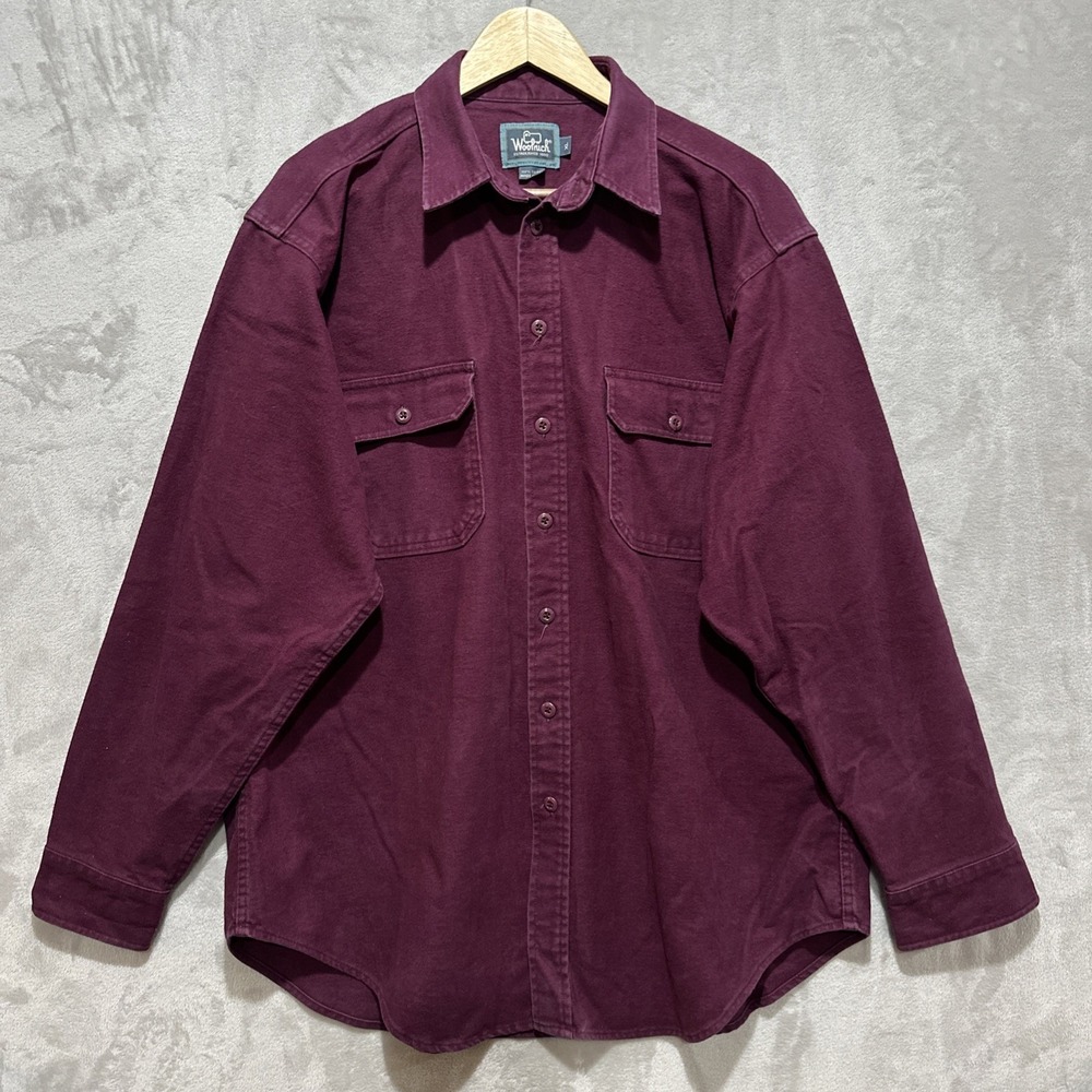 Vintage Woolrich Cotton Flannel Chamois Button Up Shirt Burgundy‎ Men's Size XL